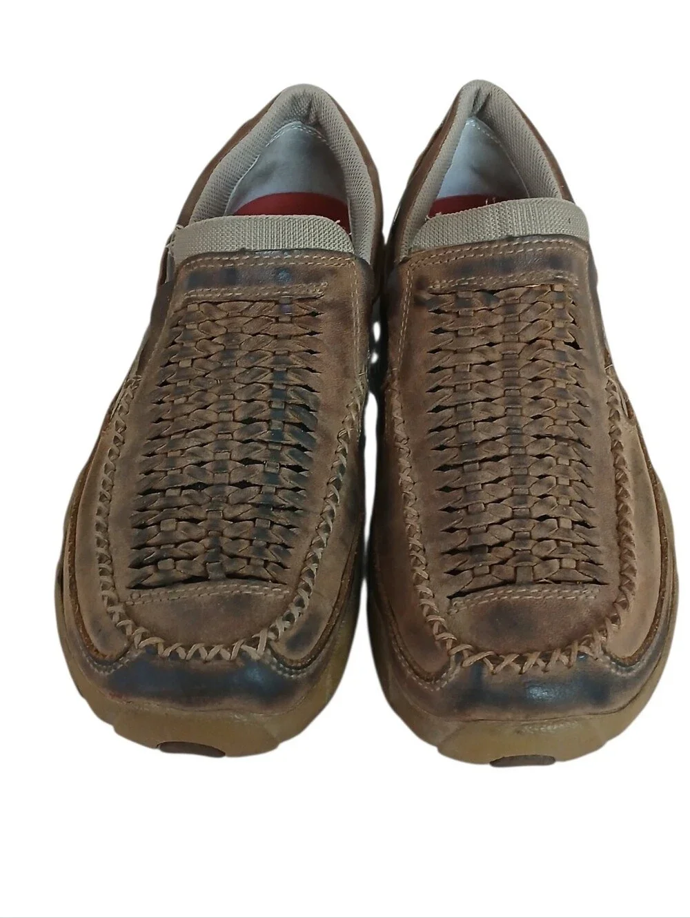 TWISTED X Bomber Leather Basketweave Driving Moc Men's 10m Western Distressed